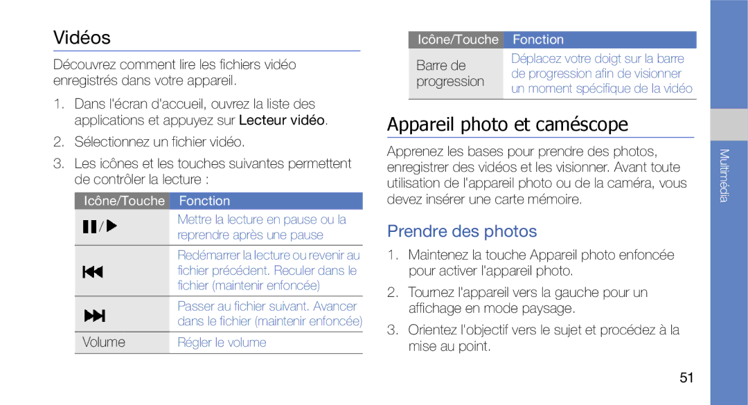 Samsung GT-I5700UWANRJ, GT-I5700HKASFR, GT-I5700WGASFR, GT-I5700HKANRJ, GT-I5700HKAFTM manual Vidéos, Prendre des photos 