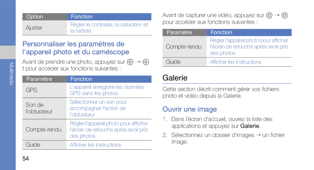 Samsung GT-I5700HKABOG, GT-I5700HKASFR manual Galerie, Ouvrir une image, Sélectionnez un dossier dimages → un fichier image 