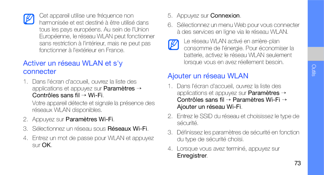 Samsung GT-I5700UWANRJ, GT-I5700HKASFR, GT-I5700WGASFR manual Activer un réseau Wlan et sy connecter, Ajouter un réseau Wlan 