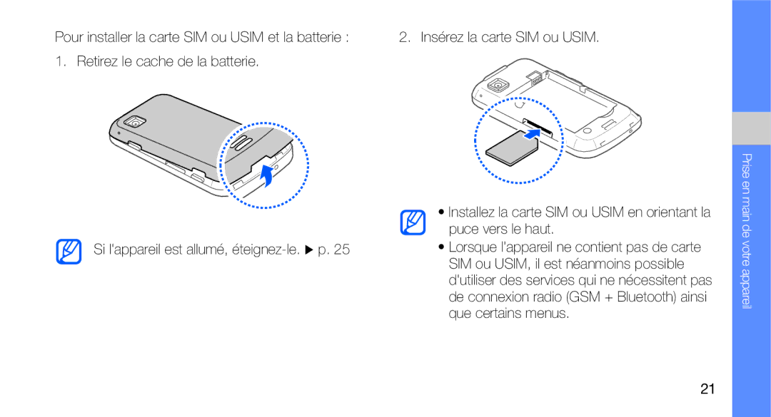 Samsung GT-I5700HKABOG, GT-I5700HKASFR, GT-I5700WGASFR, GT-I5700UWANRJ, GT-I5700HKANRJ manual Prise en main de votre appareil 