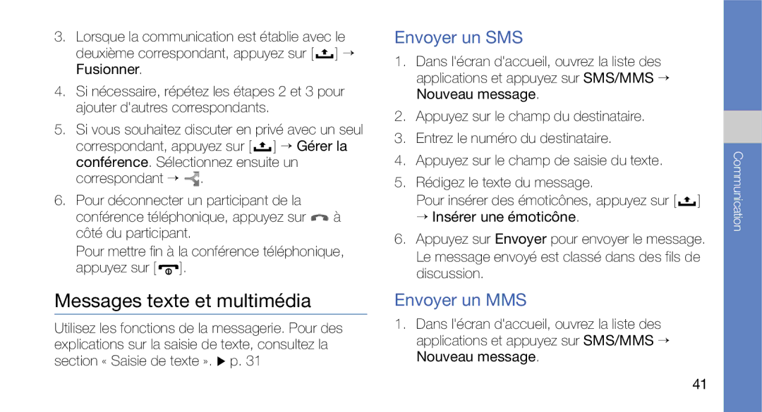 Samsung GT-I5700HKANRJ, GT-I5700HKASFR, GT-I5700WGASFR manual Messages texte et multimédia, Envoyer un SMS, Envoyer un MMS 