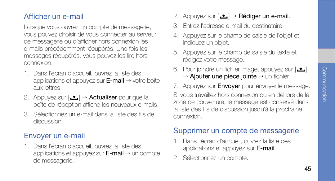 Samsung GT-I5700WGABOG, GT-I5700HKASFR manual Afficher un e-mail, Supprimer un compte de messagerie, Sélectionnez un compte 