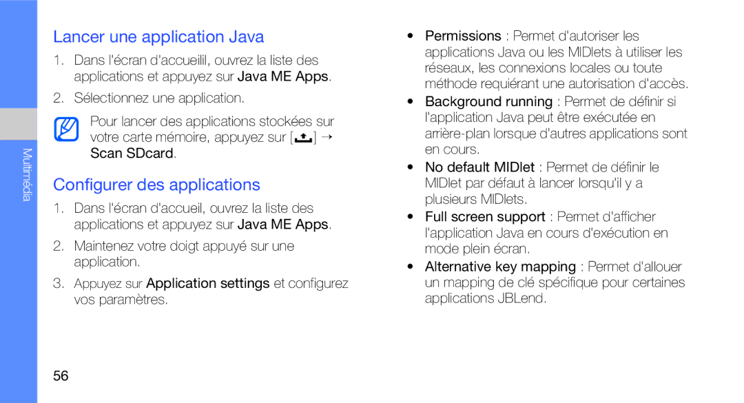 Samsung GT-I5700WGABOG, GT-I5700HKASFR, GT-I5700WGASFR manual Lancer une application Java, Configurer des applications 