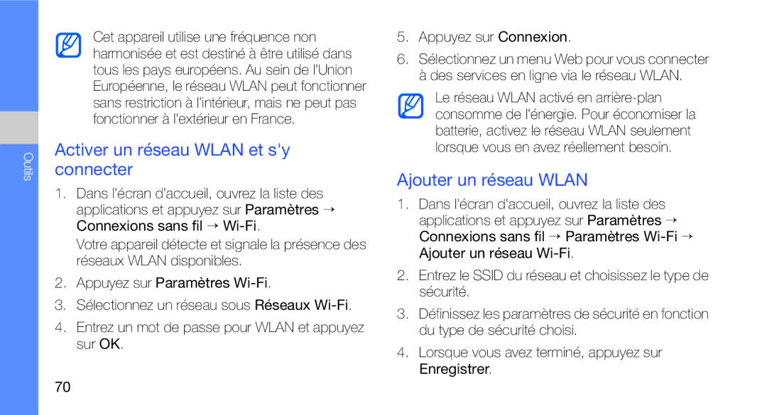 Samsung GT-I5700HKAXEF, GT-I5700HKASFR, GT-I5700WGASFR manual Activer un réseau Wlan et sy connecter, Ajouter un réseau Wlan 