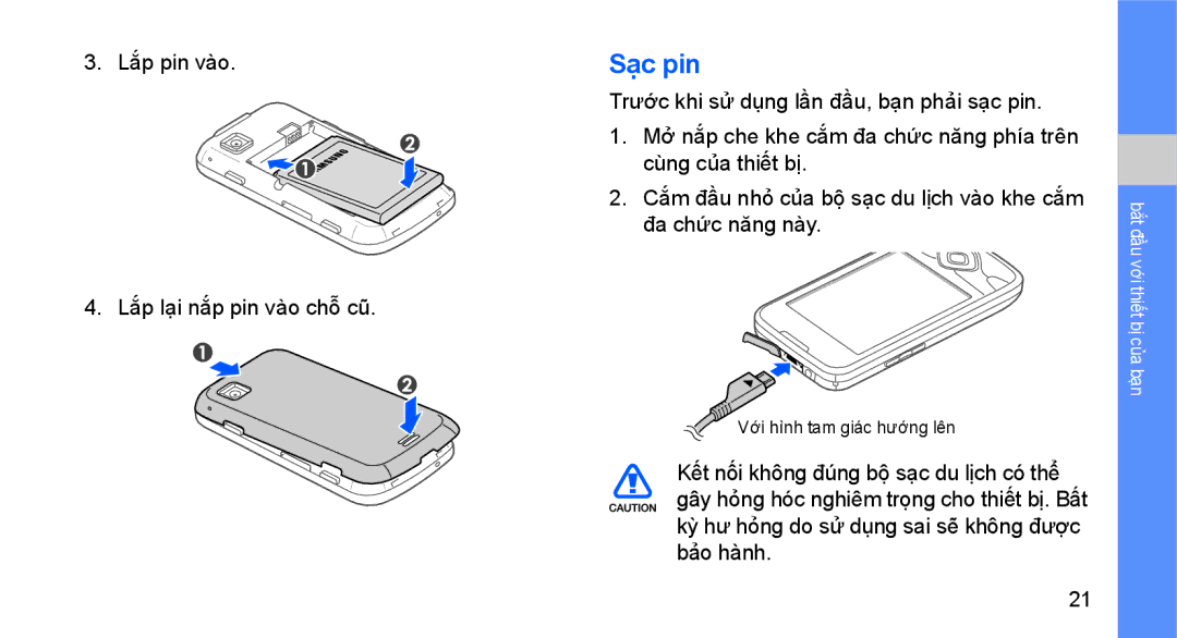 Samsung GT-I5700HKAXEV, GT-I5700UWAXEV manual Sạc pin 