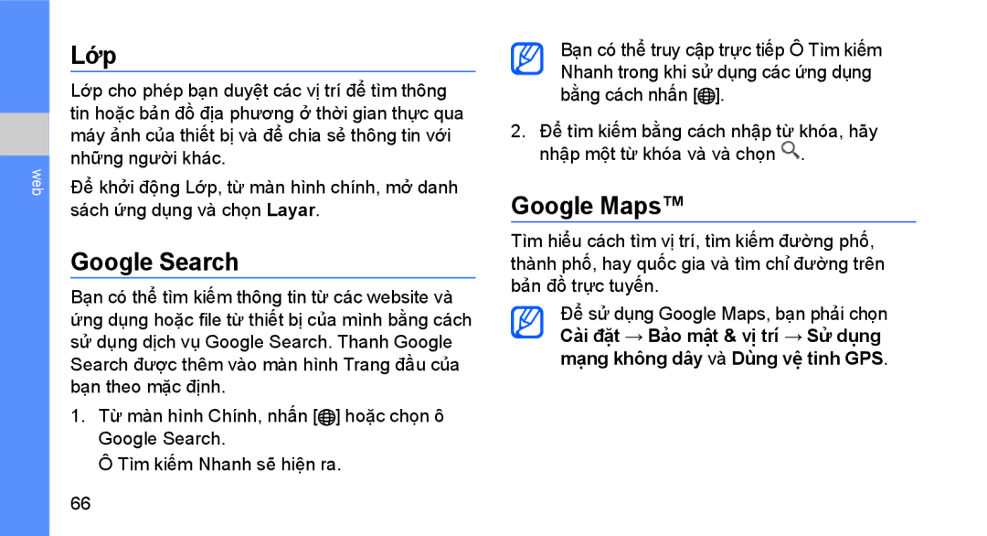 Samsung GT-I5700UWAXEV, GT-I5700HKAXEV manual Lớp, Google Search, Google Maps 