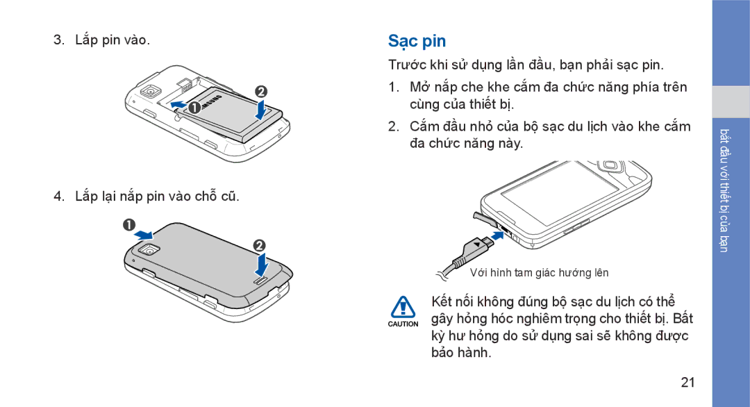 Samsung GT-I5700HKAXEV, GT-I5700UWAXEV manual Sạc pin 