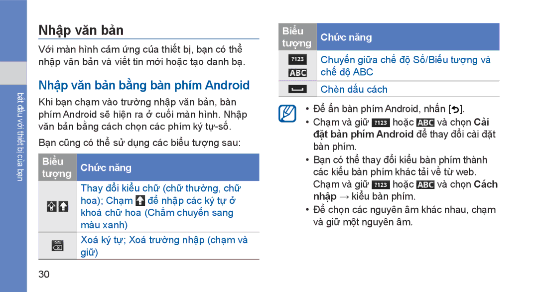 Samsung GT-I5700UWAXEV, GT-I5700HKAXEV manual Nhậ̣p văn bản bằng bàn phím Android 