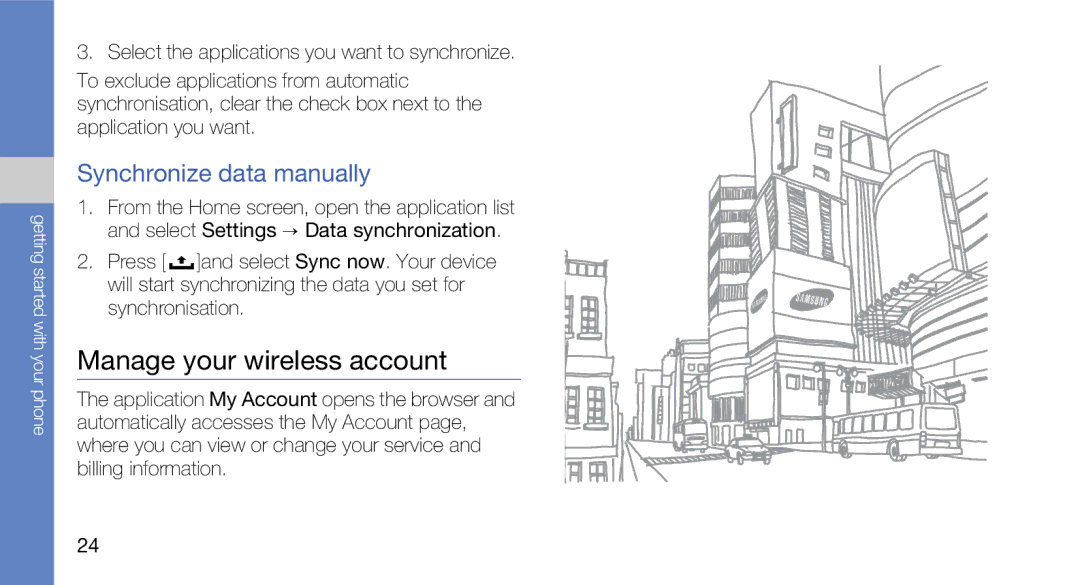 Samsung GH68-27732A, GT-I5700R Manage your wireless account, Synchronize data manually 