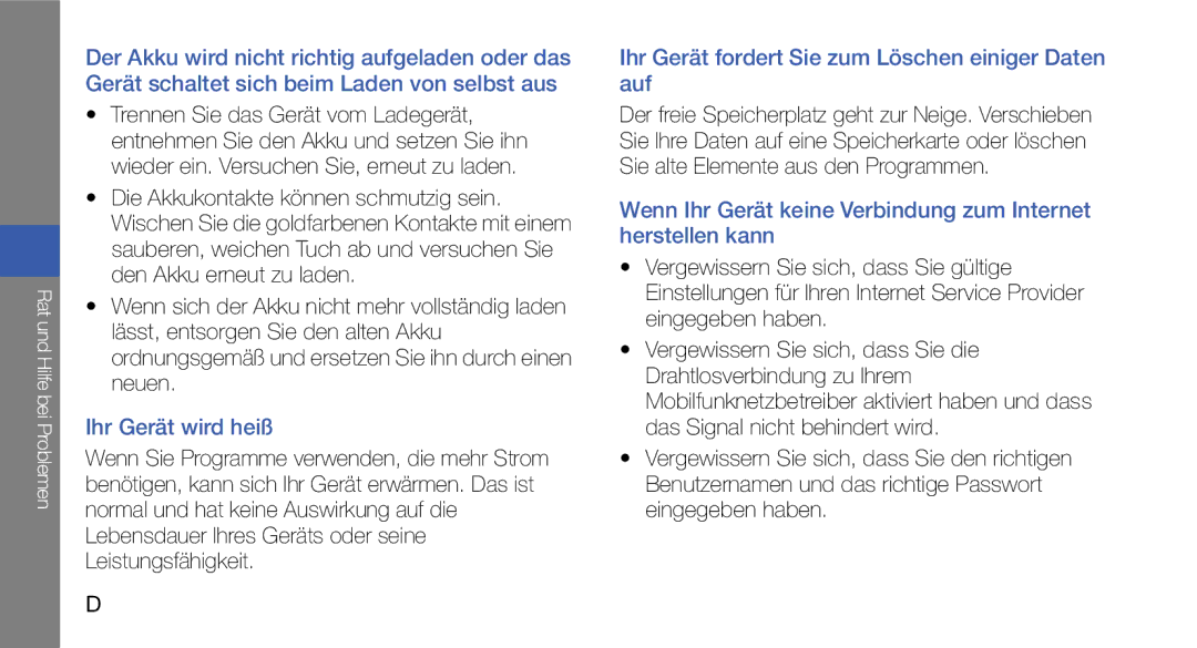 Samsung GT-I5700WGADBT, GT-I5700UWAEPL manual Ihr Gerät wird heiß, Ihr Gerät fordert Sie zum Löschen einiger Daten auf 