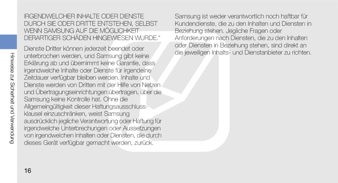 Samsung GT-I5700HKAEPL, GT-I5700UWAEPL, GT-I5700UWADBT, GT-I5700UWAVD2, GT-I5700HKATMN Hinweise zur Sicherheit und Verwendung 