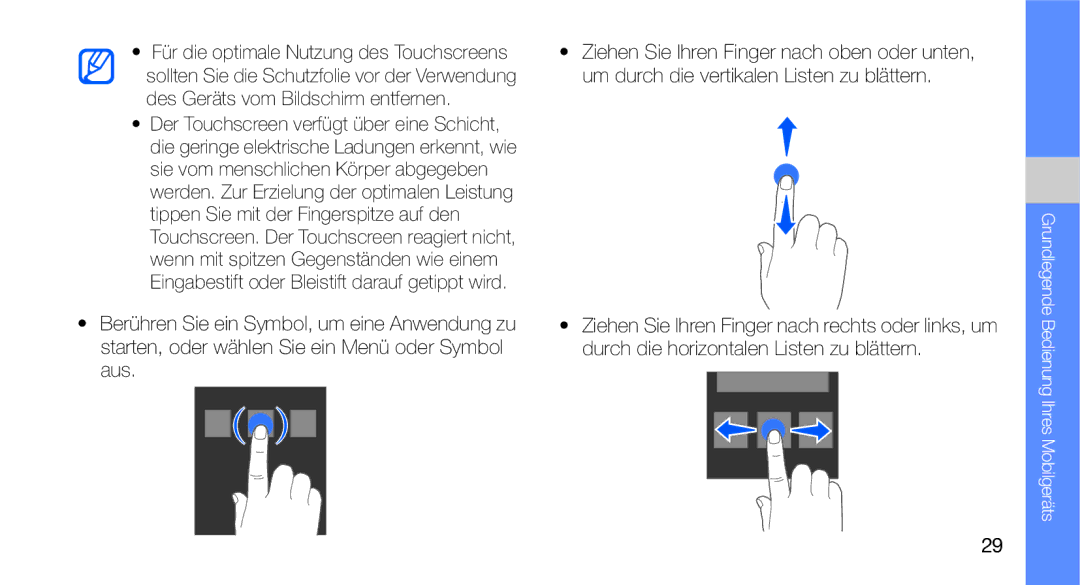 Samsung GT-I5700HKADBT, GT-I5700UWAEPL, GT-I5700UWADBT, GT-I5700UWAVD2 manual Grundlegende Bedienung Ihres Mobilgeräts 