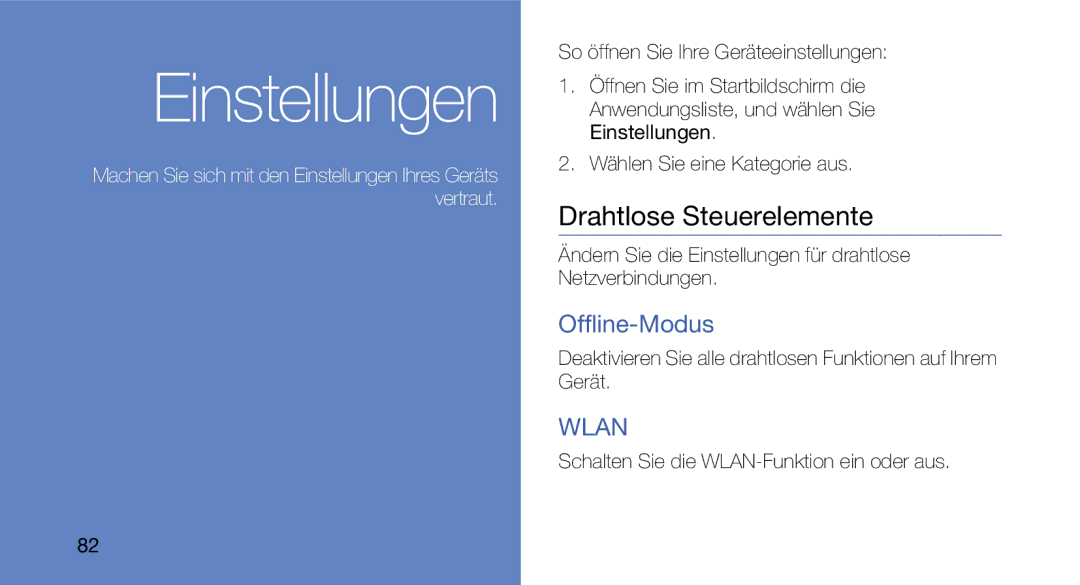 Samsung GT-I5700HKAVD2 manual Drahtlose Steuerelemente, Offline-Modus, Schalten Sie die WLAN-Funktion ein oder aus 