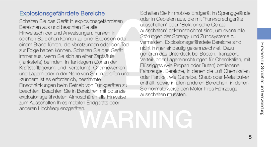 Samsung GT-I5700UWAVD2, GT-I5700UWAEPL, GT-I5700UWADBT, GT-I5700HKATMN, GT-I5700HKAEPL manual Explosionsgefährdete Bereiche 