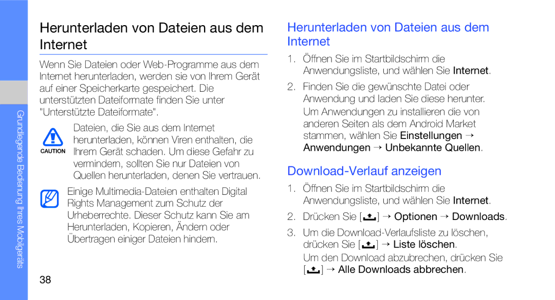 Samsung GT-I5700HKADBT, GT-I5700UWAEPL manual Herunterladen von Dateien aus dem Internet, Download-Verlauf anzeigen 