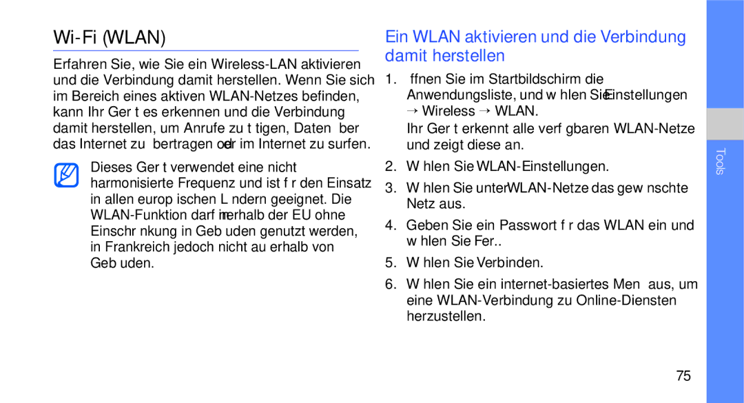 Samsung GT-I5700UWAEPL, GT-I5700UWADBT, GT-I5700UWAVD2 Wi-Fi Wlan, Ein Wlan aktivieren und die Verbindung damit herstellen 