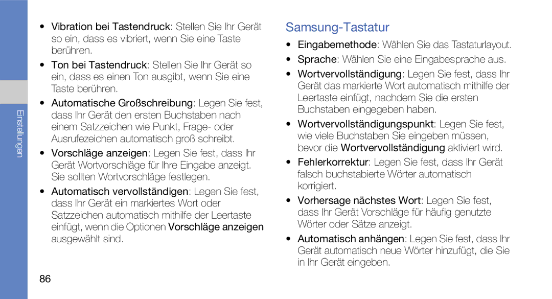 Samsung GT-I5700UWAVD2, GT-I5700UWAEPL, GT-I5700UWADBT, GT-I5700HKATMN, GT-I5700HKAEPL, GT-I5700WGADBT manual Samsung-Tastatur 