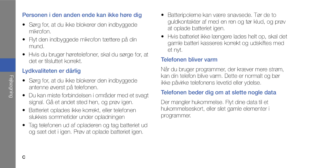 Samsung GT-I5700UWAXEE, GT-I5700HKAXEE manual Personen i den anden ende kan ikke høre dig 