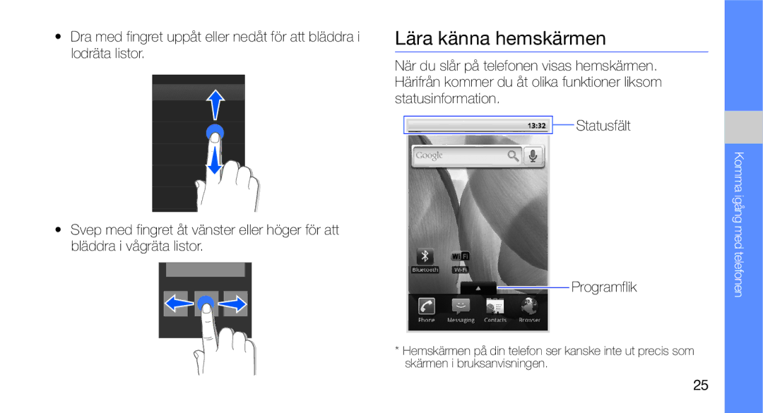 Samsung GT-I5700HKAXEE, GT-I5700UWAXEE manual Lära känna hemskärmen 