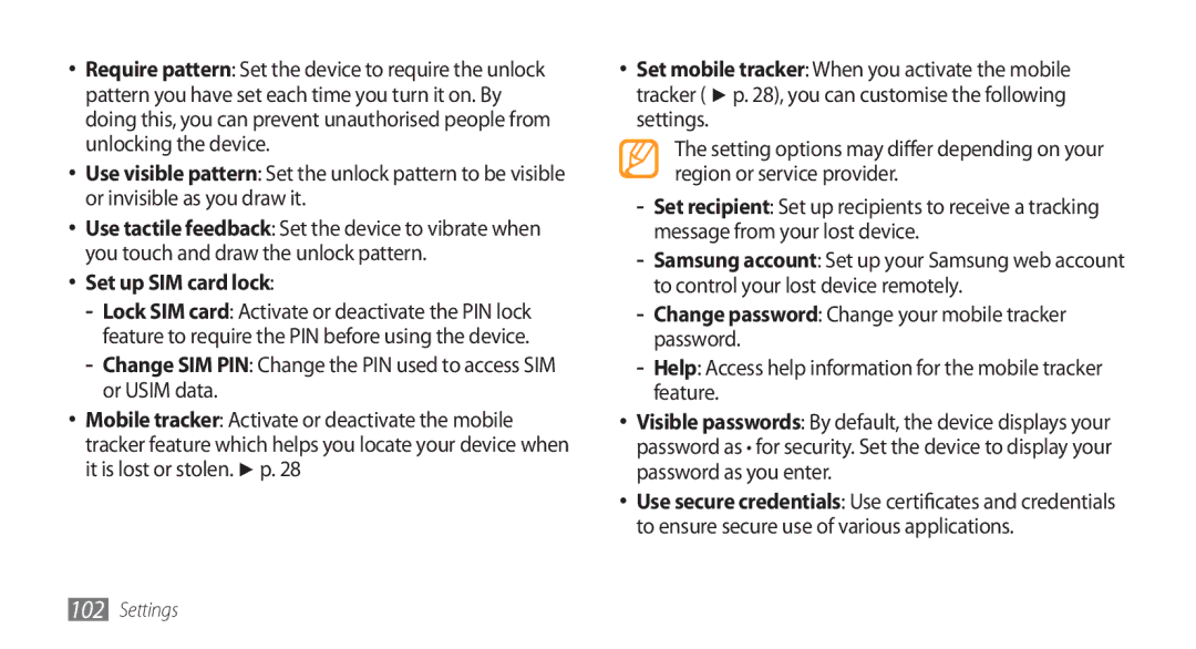 Samsung GT-I5800 user manual Set up SIM card lock, Change password Change your mobile tracker password 