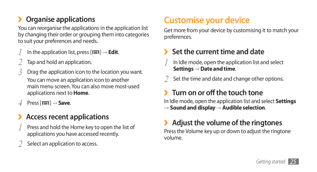 Samsung GT-I5800 user manual Customise your device 