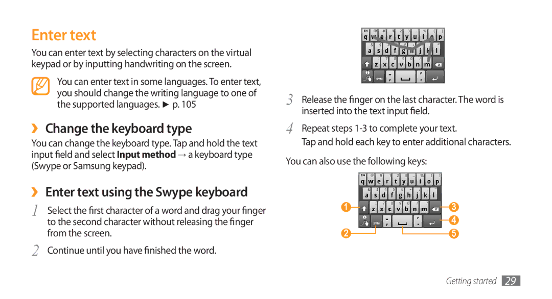 Samsung GT-I5800 user manual Enter text, ›› Change the keyboard type 