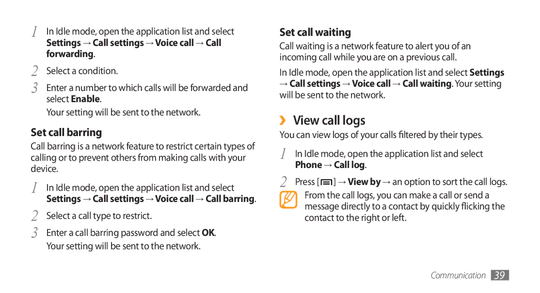 Samsung GT-I5800 user manual ›› View call logs 