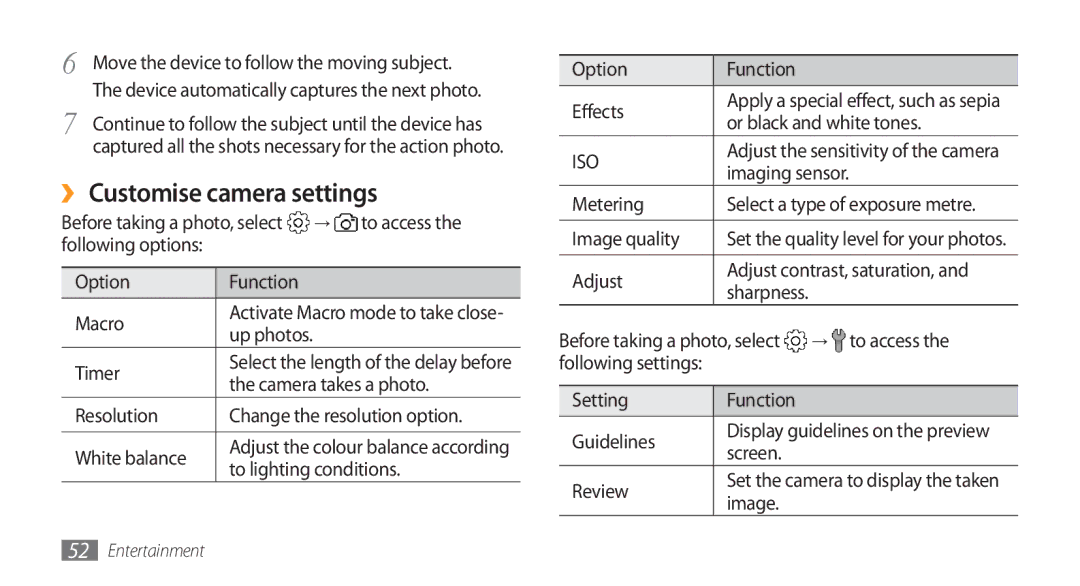 Samsung GT-I5800 user manual ›› Customise camera settings 