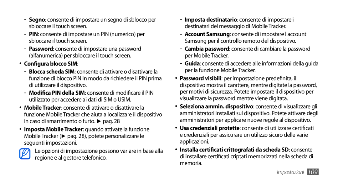 Samsung GT-I5800DKAOMN, GT-I5800CWAOMN, GT-I5800CWAOPT manual Configura blocco SIM 