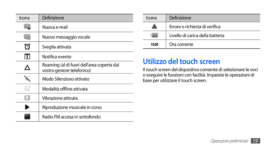 Samsung GT-I5800DKAOMN, GT-I5800CWAOMN, GT-I5800CWAOPT manual Utilizzo del touch screen 