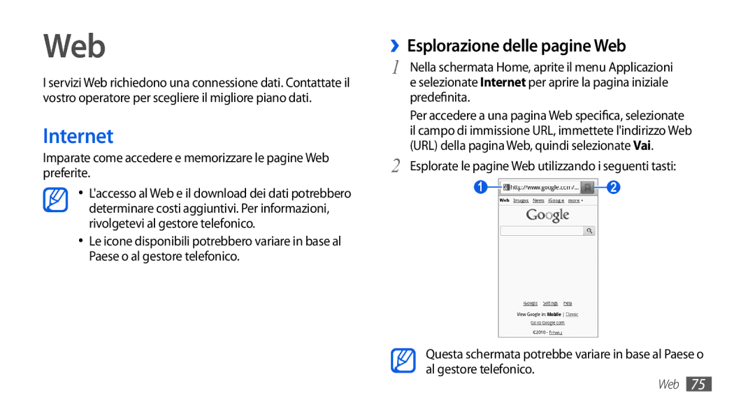 Samsung GT-I5800CWAOMN, GT-I5800DKAOMN, GT-I5800CWAOPT manual Internet, ››Esplorazione delle pagine Web, Predefinita 