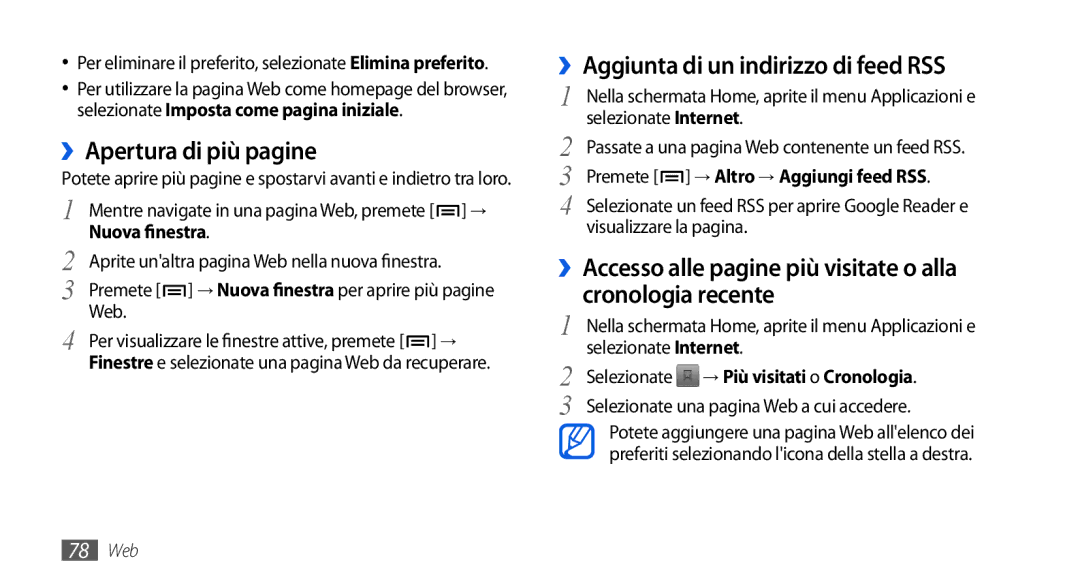 Samsung GT-I5800CWAOMN, GT-I5800DKAOMN ››Apertura di più pagine, ››Aggiunta di un indirizzo di feed RSS, Nuova finestra 