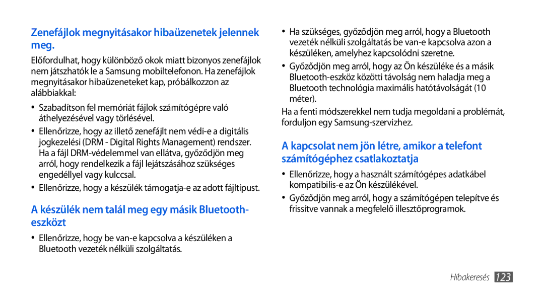 Samsung GT-I5800DKAMAX, GT-I5800CWAOMN, GT-I5800DKAOMN, GT-I5800DKACOA Zenefájlok megnyitásakor hibaüzenetek jelennek meg 