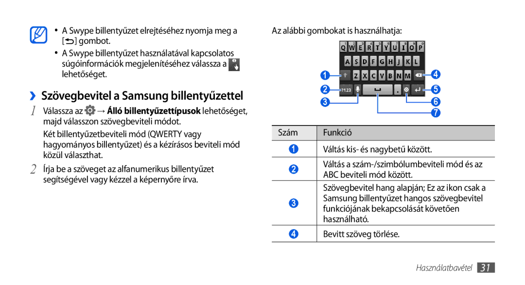 Samsung GT-I5800DKATPH ››Szövegbevitel a Samsung billentyűzettel, Swype billentyűzet elrejtéséhez nyomja meg a gombot 