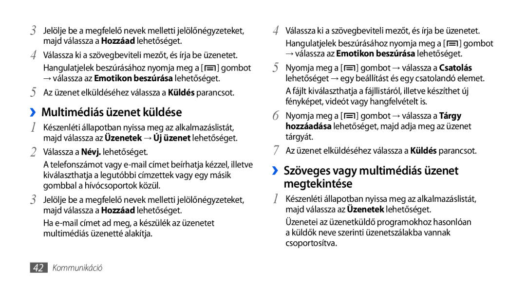 Samsung GT-I5800DKACOS, GT-I5800CWAOMN, GT-I5800DKAOMN, GT-I5800DKACOA manual ››Multimédiás üzenet küldése, Megtekintése 