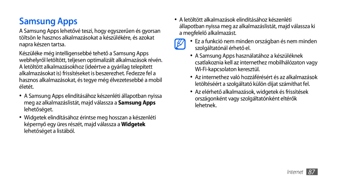 Samsung GT-I5800DKAXEO, GT-I5800CWAOMN, GT-I5800DKAOMN, GT-I5800DKACOA, GT-I5800DKAXEZ, GT-I5800DKACOS manual Samsung Apps 