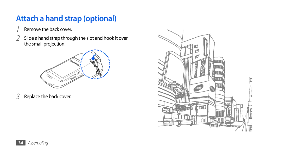 Samsung GT-I5800DKACOA, GT-I5800DKADTM, GT-I5800DKADBT, GT-I5800DKAATO manual Attach a hand strap optional, Small projection 
