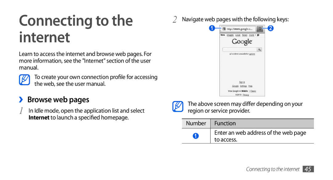Samsung GT-I5800DKAVGR, GT-I5800DKADTM, GT-I5800DKADBT manual Connecting to, Internet, ››Browse web pages, Manual, To access 