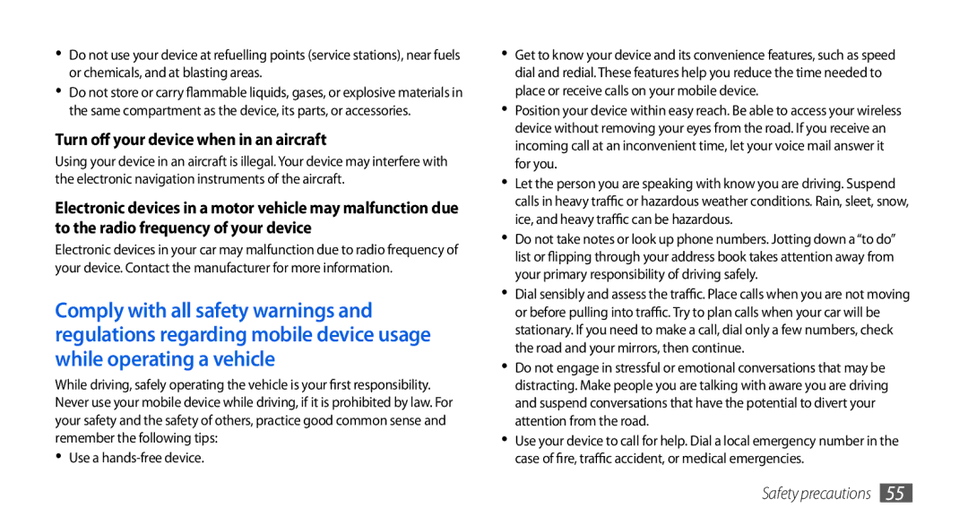 Samsung GT-I5800DKASFR, GT-I5800DKADTM, GT-I5800DKADBT, GT-I5800DKAATO manual Turn off your device when in an aircraft 