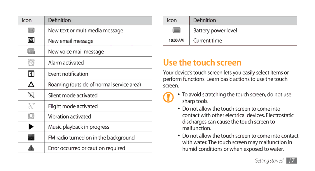 Samsung GT-I5800DKAIRD, GT-I5800DKADTM, GT-I5800DKADBT, GT-I5800DKAATO, GT-I5800DKAXEG, GT-I5800DKAVGF Use the touch screen 