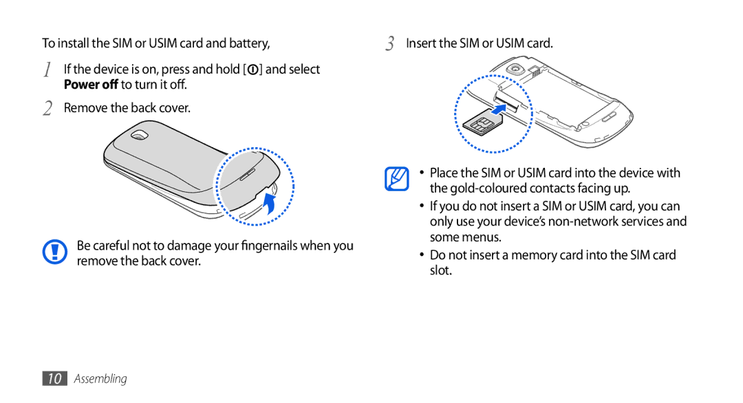 Samsung GT-I5800DKAATL, GT-I5800DKADTM, GT-I5800DKADBT, GT-I5800DKAATO Gold-coloured contacts facing up, Some menus, Slot 