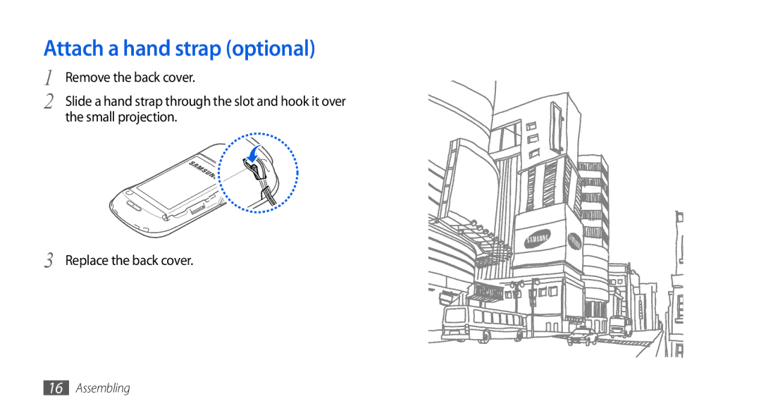 Samsung GT-I5800CWASEB, GT-I5800DKADTM, GT-I5800DKADBT, GT-I5800DKAATO manual Attach a hand strap optional, Small projection 