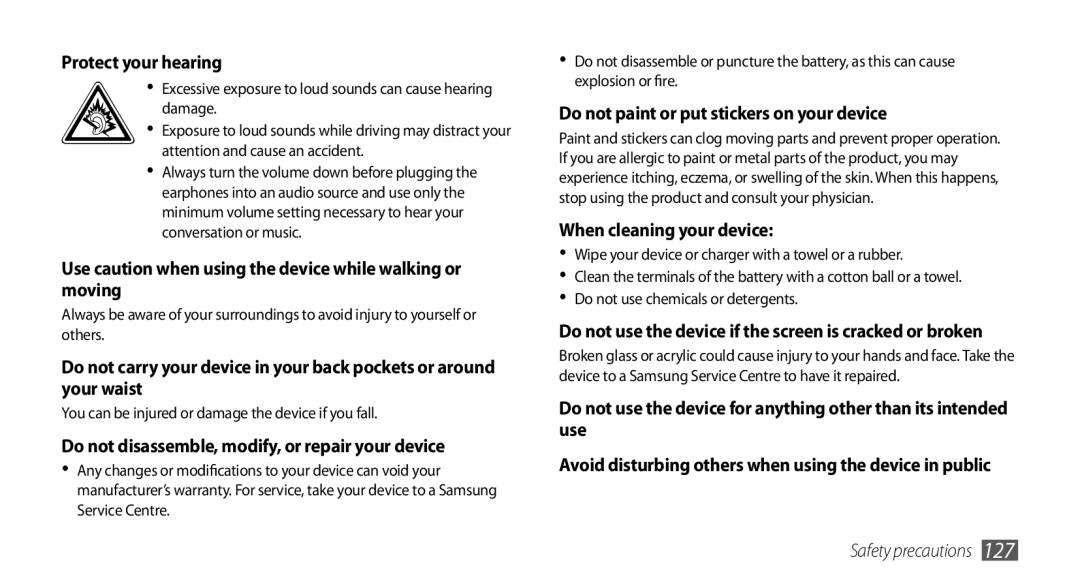 Samsung GT-I5800DKACOA, GT-I5800DKADTM, GT-I5800DKADBT manual Use caution when using the device while walking or moving 