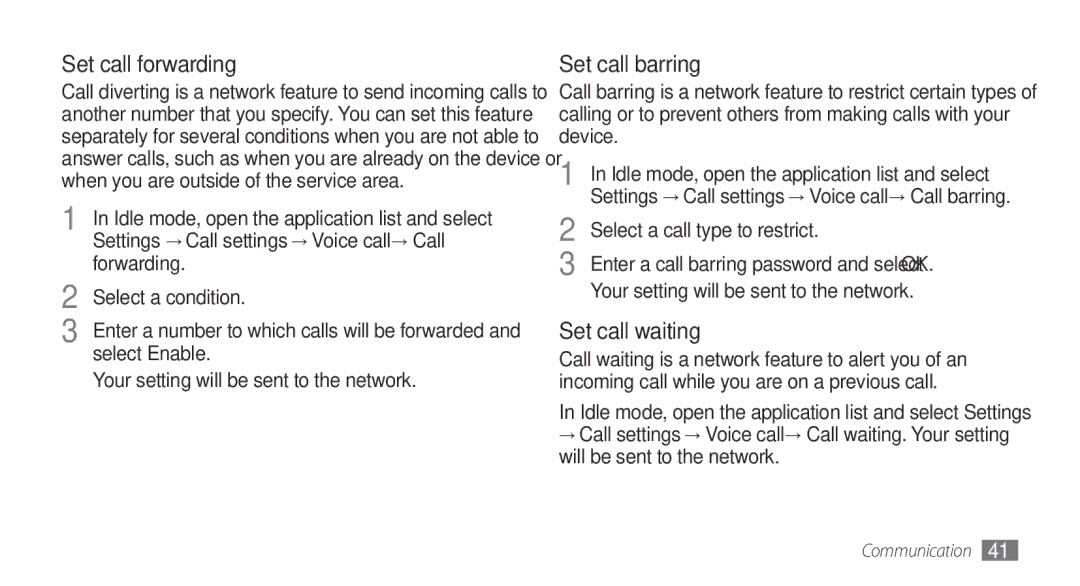 Samsung GT-I5800DKAVGR manual Forwarding, Select a condition, Select Enable, Your setting will be sent to the network 