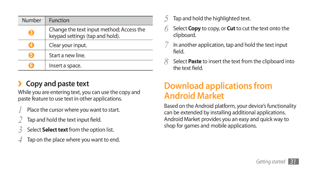 Samsung GT-I5800CWAATL, GT-I5800DKADTM, GT-I5800DKADBT Download applications from Android Market, ›› Copy and paste text 