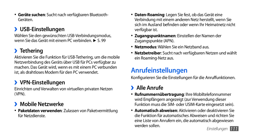 Samsung GT-I5800DKAXEG, GT-I5800DKADTM, GT-I5800DKADBT, GT-I5800DKAATO manual Anrufeinstellungen 