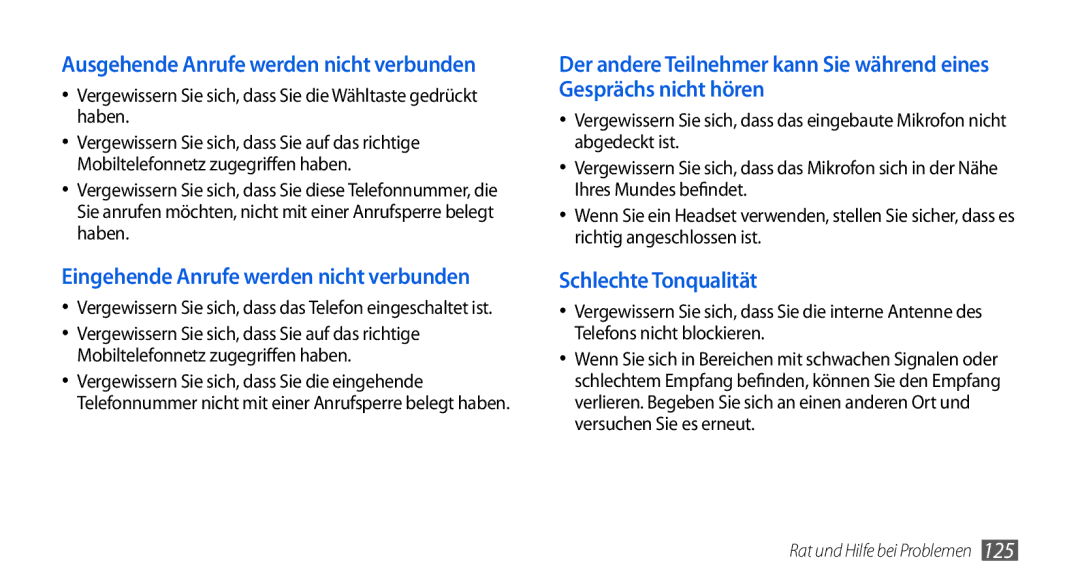 Samsung GT-I5800DKADBT, GT-I5800DKADTM, GT-I5800DKAATO, GT-I5800DKAXEG manual Schlechte Tonqualität 