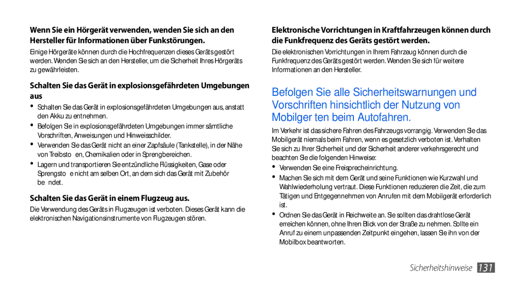 Samsung GT-I5800DKAXEG, GT-I5800DKADTM, GT-I5800DKADBT, GT-I5800DKAATO manual Schalten Sie das Gerät in einem Flugzeug aus 