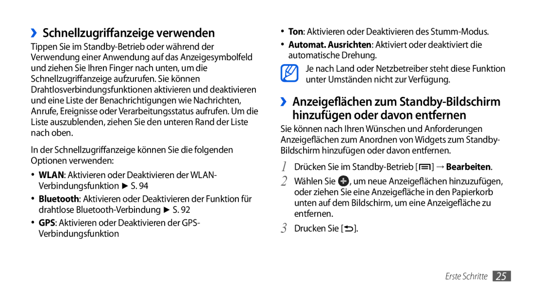 Samsung GT-I5800DKADBT, GT-I5800DKADTM, GT-I5800DKAATO, GT-I5800DKAXEG manual ››Schnellzugriffanzeige verwenden, Entfernen 