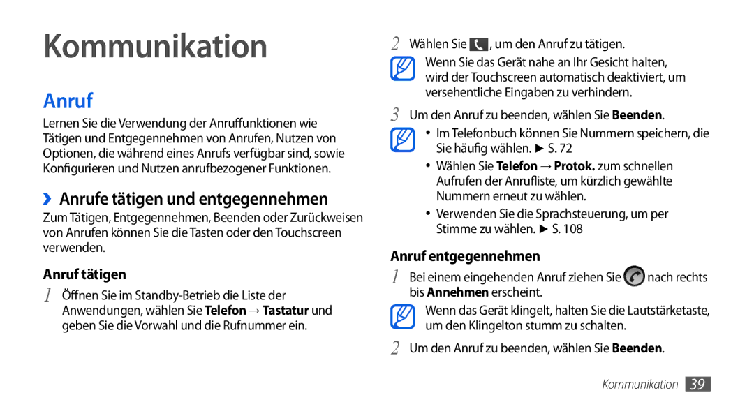 Samsung GT-I5800DKAXEG, GT-I5800DKADTM, GT-I5800DKADBT manual Kommunikation, ››Anrufe tätigen und entgegennehmen 